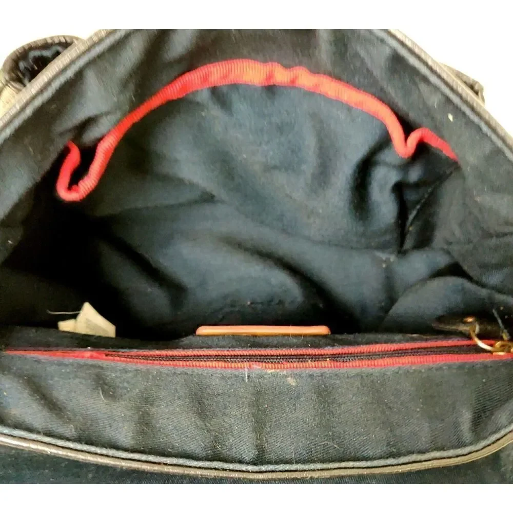 VTG TOMMY HILFIGER BLUE GENUINE LEATHER MESSENGER SHOULDER BAG X-BODY HANDBAG